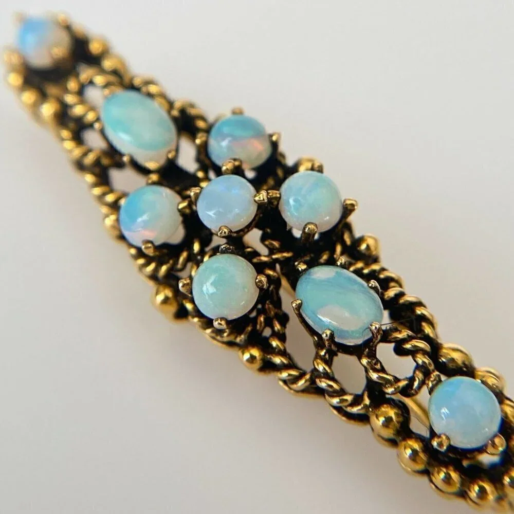 Vintage 14k Solid Yellow Gold Opal Bar Brooch Pin